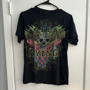 As I Lay Dying Black Graphic Band Tee with Skull Design